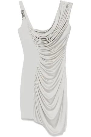 VERSACE Femme, Robes, Gris, Taille: 38 FR Robe à Col Asymétrique Sans Manches Froissée