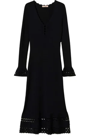Twin-Set Femme, Robes, Noir, Taille: 40 FR Robe Noire Col en V Manches Évasées