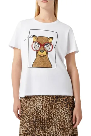 Persona by Marina Rinaldi Femme, Tops, Blanc, Taille: 44 FR T-shirt en Coton Blanc à Imprimé Graphique