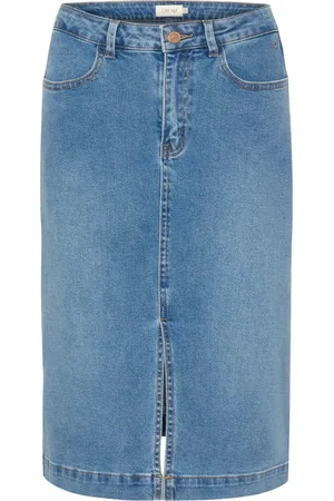 Cream Femme, Jupes, Bleu, Taille: 42 FR Jupe en Denim avec Coupe Classique et Fente Avant