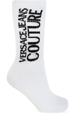 VERSACE Femme, Sous-vêtements, Blanc, Taille: S Chaussettes en coton avec logo