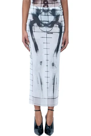 Jean Paul Gaultier Femme, Jupes, Bleu, Taille: 40 FR Jupe Midi en Mesh Squeletor