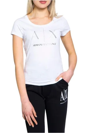 Armani Exchange Femme, Tops, Blanc, Taille: 38 FR Collection de T-shirts en Coton Blanc