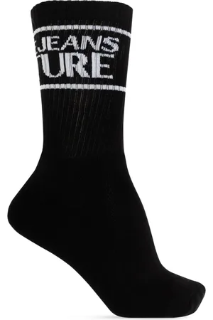 VERSACE Homme, Sous-vêtements, Noir, Taille: M Chaussettes en coton avec logo