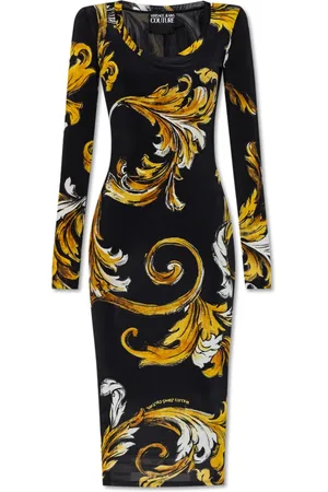 VERSACE Femme, Robes, Noir, Taille: 36 FR Robe avec impression Outline Barocco