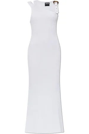 VERSACE Femme, Robes, Blanc, Taille: 38 FR Robe à bretelles côtelée