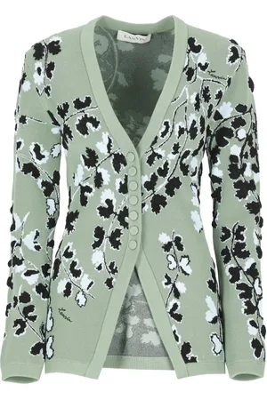 Lanvin Femme, Pulls, Vert, Taille: 40 FR Cardigan vert à motif floral et col en V