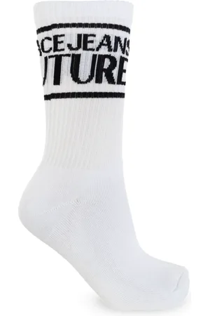 VERSACE Femme, Sous-vêtements, Blanc, Taille: S Chaussettes en coton avec logo