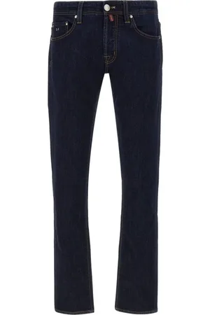 sartoria tramarossa Homme, Jeans, Bleu, Taille: W35 Jean en Coton Stretch Bleu Foncé avec Patch en Daim