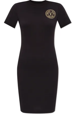 VERSACE Femme, Robes, Noir, Taille: 36 FR Robe avec logo imprimé