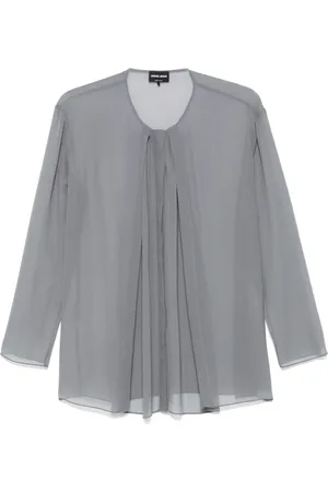 Giorgio Armani Femme, Blouses et Chemises, Gris, Taille: 36 FR Chemise Gris Foncé Col Rond Manches Longues