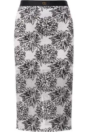 Twin-Set Femme, Jupes, Noir, Taille: 38 FR Jupe Blanche Brodée de Fleurs en Coton