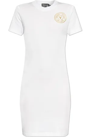 VERSACE Femme, Robes, Blanc, Taille: 42 FR Robe avec logo imprimé