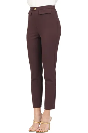 Elisabetta Franchi Femme, Pantalons, Brun, Taille: 40 FR Pantalon Élégant Marron avec Rabats Avant