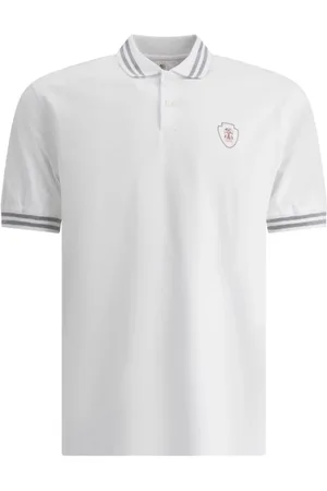 Brunello Cucinelli Homme, Tops, Blanc, Taille: 4XL Pull Polo Blanc avec Logo Imprimé
