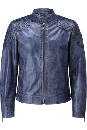 Belstaff Homme, Vestes, Bleu, Taille: 2XL Veste en Cuir Vintage avec Col Montant
