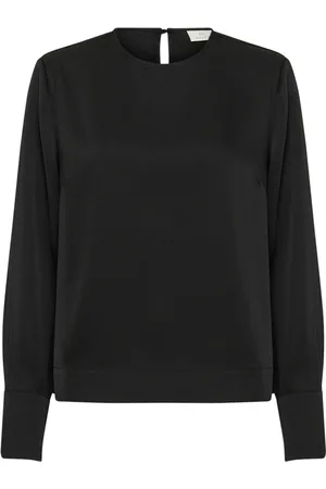 Kaffe Femme, Blouses et Chemises, Noir, Taille: 36 FR Blouse Noire Profonde avec Col Rond