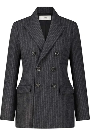 Ami Femme, Vestes, Gris, Taille: 40 FR Blazer en laine à double boutonnage à rayures