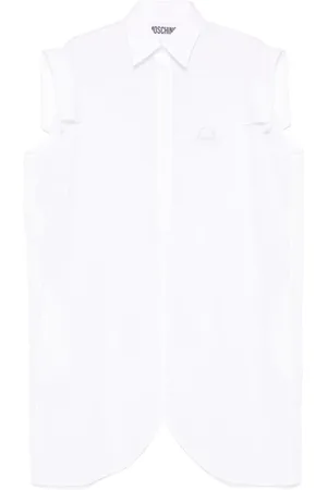 Moschino Femme, Blouses et Chemises, Blanc, Taille: 38 FR Haut sans manches blanc avec logo brodé