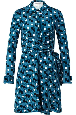 Diane von Furstenberg Femme, Robes, Bleu, Taille: 40 FR Robe Chemise à Motif Abstrait