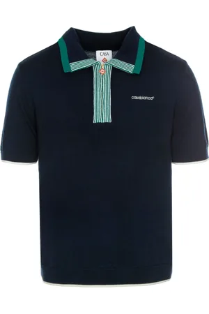 Casablanca Homme, Tops, Bleu, Taille: L Polo Rayé avec Fermeture Éclair