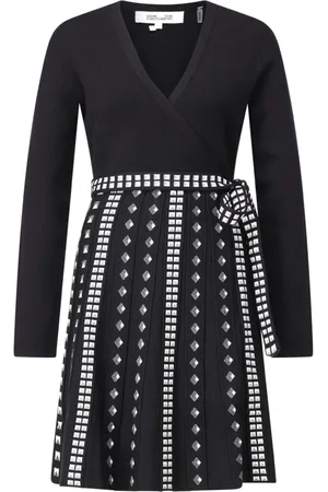 Diane von Furstenberg Femme, Robes, Noir, Taille: 42 FR Robe Portefeuille A-Line à Manches Longues