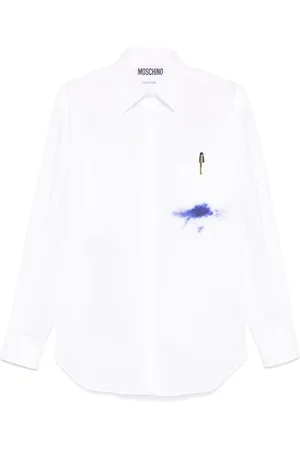 Moschino Femme, Blouses et Chemises, Bleu, Taille: 38 FR Chemise Blanche avec Poche Poitrine