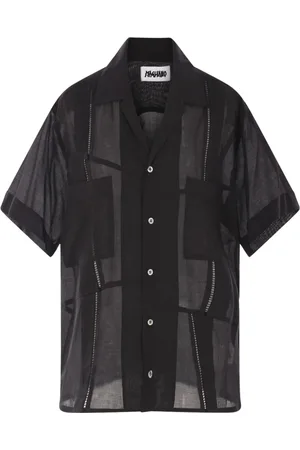 MAGLIANO Homme, Chemises, Noir, Taille: M Chemise Guayabera noire en coton avec détails plissés