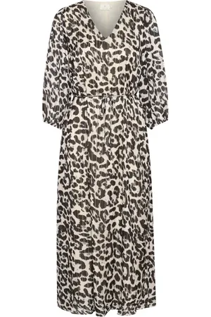 Kaffe Femme, Robes, Brun, Taille: 48 FR Robe Imprimé Léopard avec Col en V