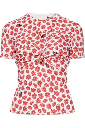 VERSACE Femme, Blouses et Chemises, Rouge, Taille: 36 FR Haut en soie avec motif floral