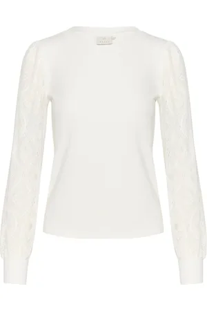 Kaffe Femme, Blouses et Chemises, Blanc, Taille: 46 FR Chemisier en Jersey Féminin avec Manches en Dentelle