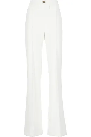 Elisabetta Franchi Femme, Pantalons, , Taille: 38 FR Pantalon Crêpe Ivoire avec Fermeture Éclair Latérale