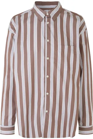 Samsøe Samsøe Femme, Blouses et Chemises, Brun, Taille: 42 FR Chemise Oversize en Coton à Rayures Marron