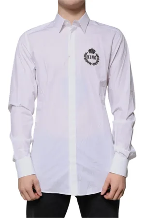 Dolce & Gabbana Homme, Chemises, Blanc, Taille: M Chemise Blanche Slim Fit avec Broderie Logo