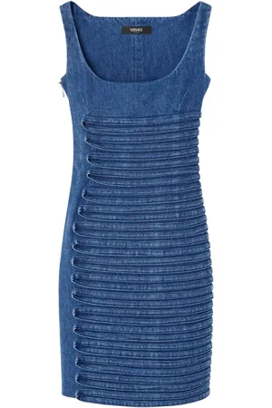 VERSACE Femme, Robes, Bleu, Taille: 36 FR Robe sans manches bleue avec panneaux courbés