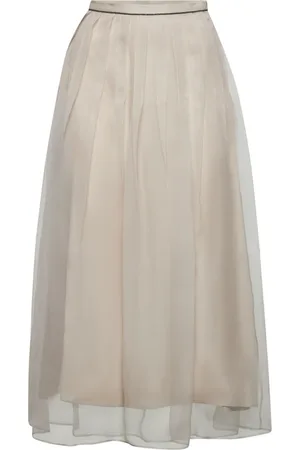 Brunello Cucinelli Femme, Jupes, , Taille: 40 FR Jupe midi en soie blanche avec broderie Monili