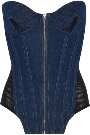 Jean Paul Gaultier Femme, Tops, Bleu, Taille: 38 FR Haut Denim Lavage Foncé Coeur