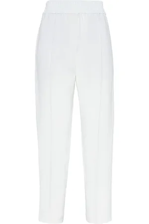 Brunello Cucinelli Femme, Pantalons, Blanc, Taille: 40 FR Pantalon Blanc avec Plis Pressés