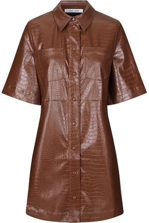 Samsøe Samsøe Femme, Robes, Brun, Taille: 42 FR Robe en similicuir crocodile