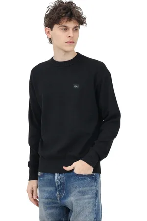 Calvin Klein Homme, Pulls, Noir, Taille: 2XL Pull col rond noir avec patch logo