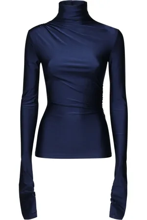 Andamane Femme, Tops, Bleu, Taille: 36 FR Pull Bleu Drapé Col Haut