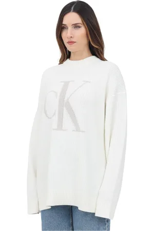 Calvin Klein Femme, Pulls, Blanc, Taille: 40 FR Pull blanc avec logo CK