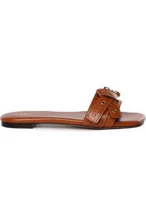 Chloé Femme, Chaussures, Brun, Taille: 38 EU Sandales en cuir marron avec détail logo