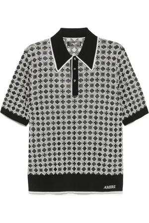 AMIRI Homme, Tops, Noir, Taille: L Polo Jacquard avec Revers Boutonné