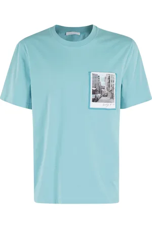 Helmut Lang Homme, Tops, Bleu, Taille: M T-shirt tendance Pstcard pour hommes