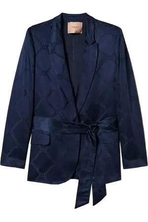 Twin-Set Femme, Vestes, Bleu, Taille: 38 FR Blazer Satin Bleu Marine