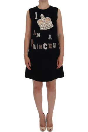 Dolce & Gabbana Femme, Robes, Noir, Taille: 36 FR Robe de Princesse en Laine Noire avec Cristaux