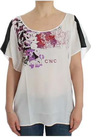 Costume National Femme, Blouses et Chemises, Blanc, Taille: 40 FR T-shirt blanc chic avec col en V et motif