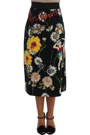 Dolce & Gabbana Femme, Jupes, Noir, Taille: 34 FR Jupe noire ornée de brocart Daisy