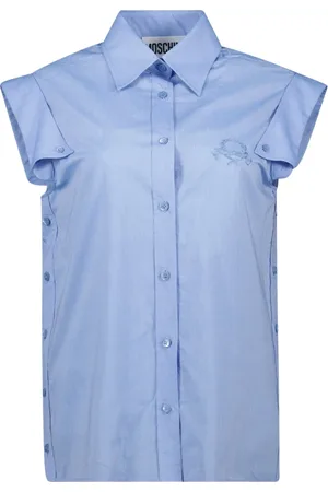 Moschino Femme, Blouses et Chemises, Bleu, Taille: 38 FR Chemise Bleue Manches Courtes Printemps-Été 2025